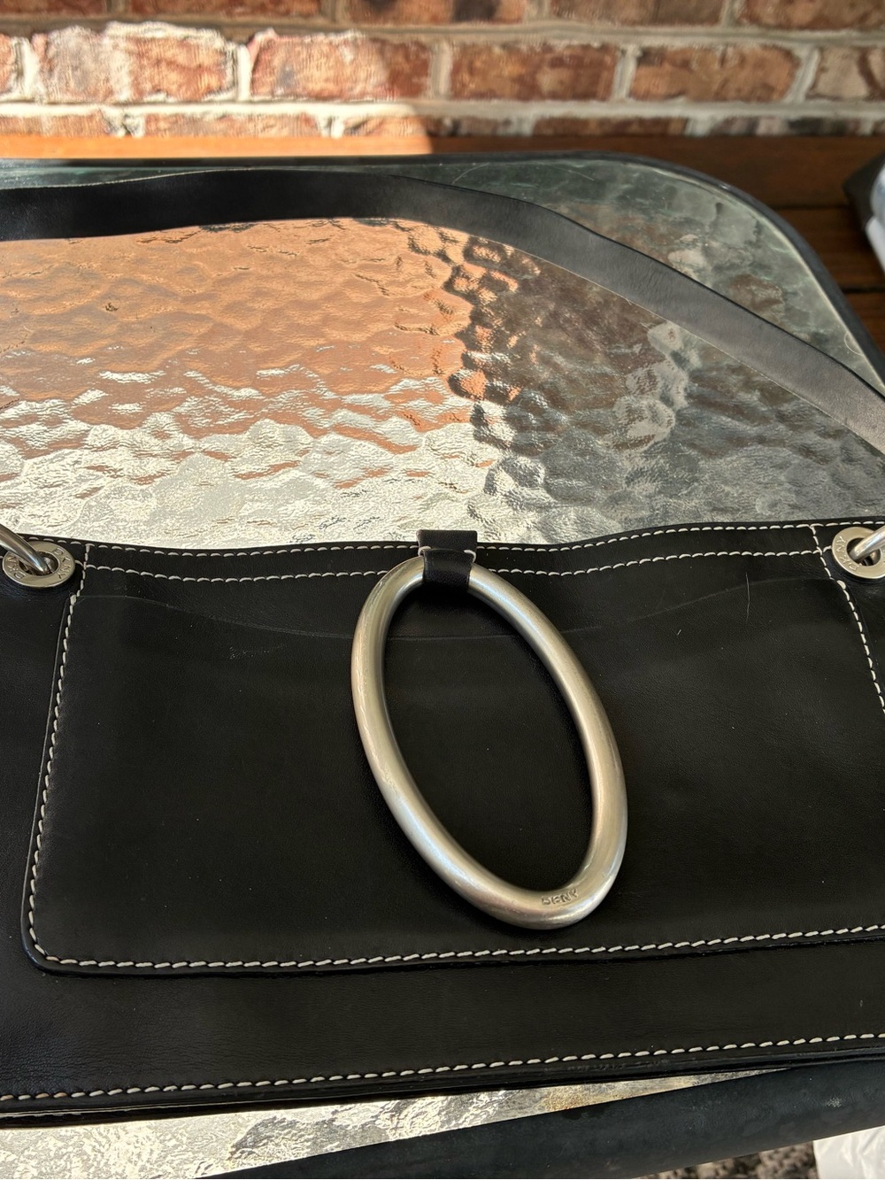 Black Leather Bag with silver hardware
